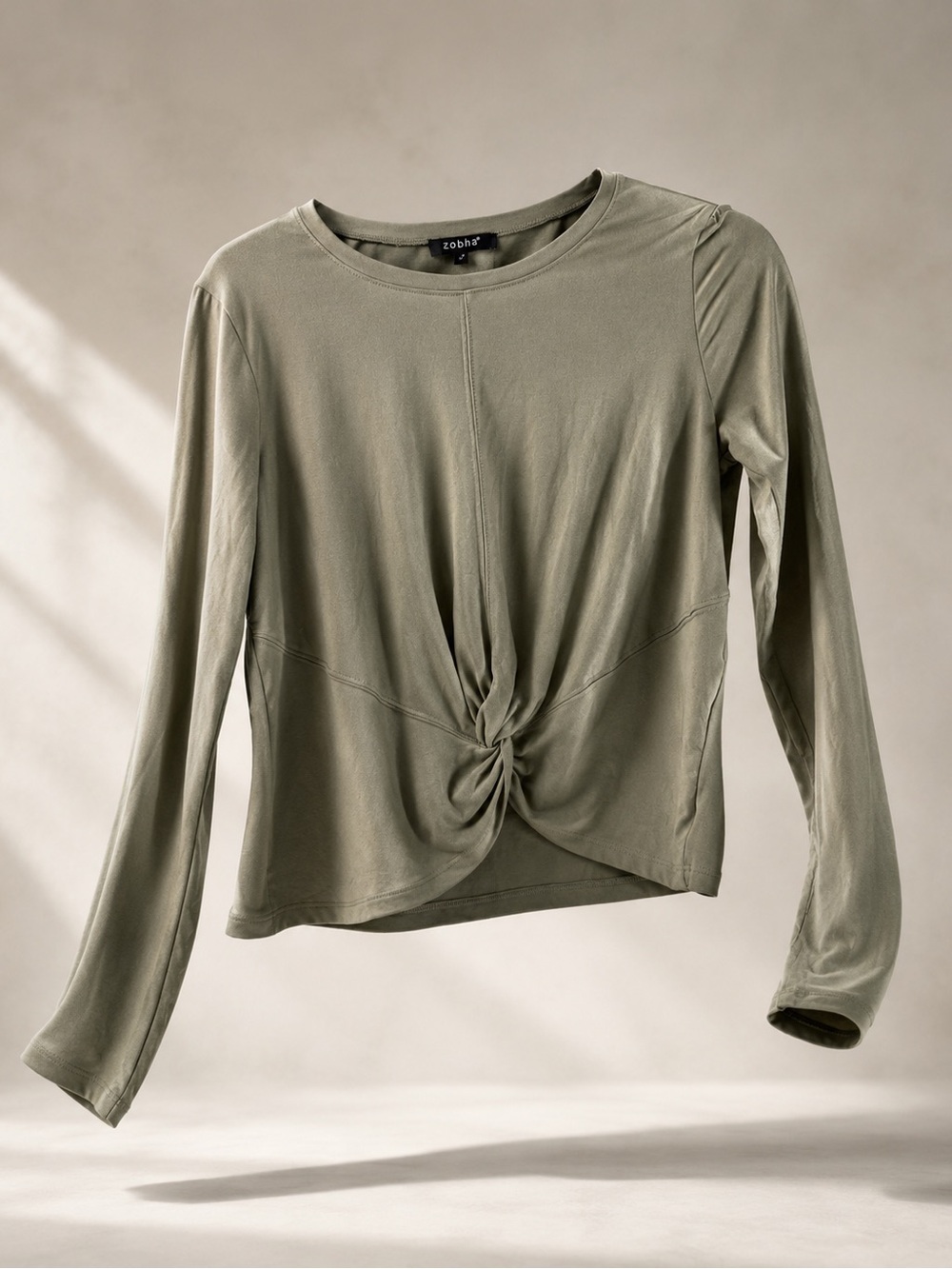 Zobha Olive Knot-Front Long Sleeve Tee